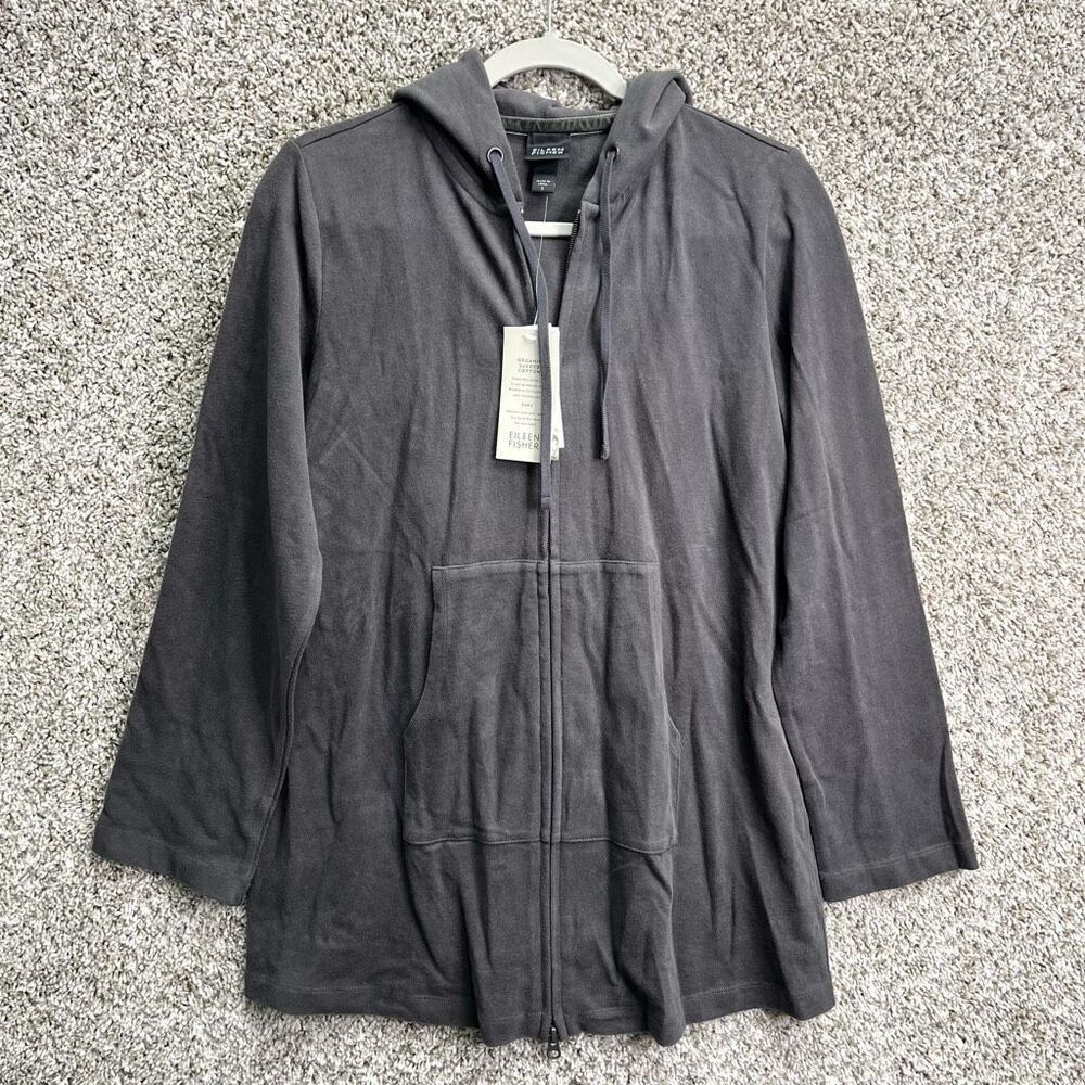 Eileen Fisher Jacket Women’s Small Gray Organic Sueded Cotton Full Zip Up Hooded